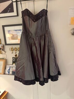 Betsey Johnson Evening Satin Dress in Charcoal and Black